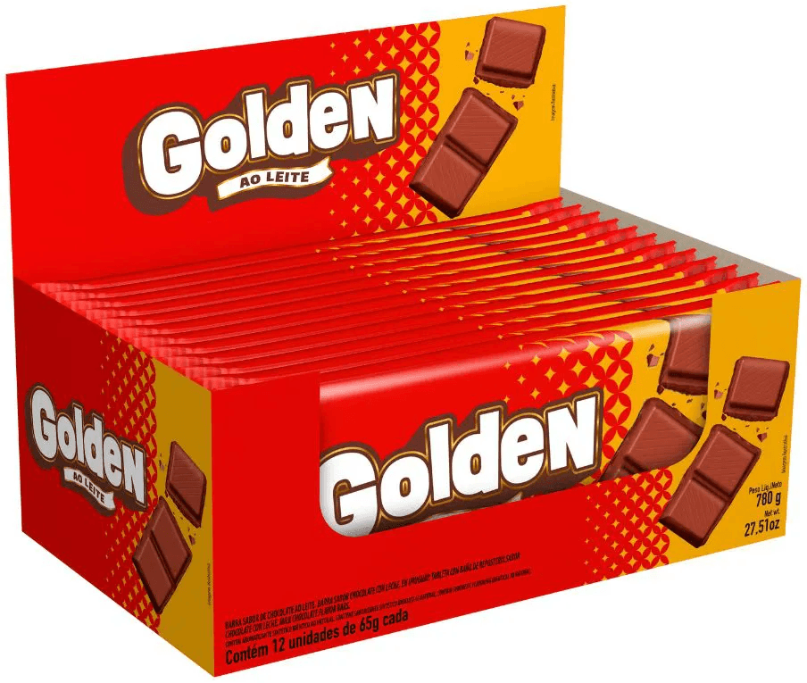 CHOCOLATE GOLDEN AO LEITE CONTEM 12 UNIDADES DE 65G CADA - Doces Vaz